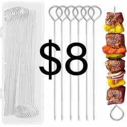 20 PCS 8 Inch Stainless Steel BBQ Kabob Skewers with Storage Box, PEOUWNES Metal Kebob Sticks Reusable Grilling Skewers for Turkey, Shrimp, Chicken, F
