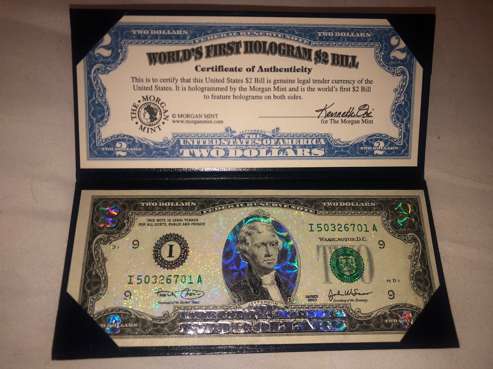 Worlds First Double Sided HOLOGRAPHIC $2 Dollar Bill.  RARE