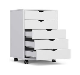 5-Drawer White Vertical Mobile File Cabinet Storage Cupboard