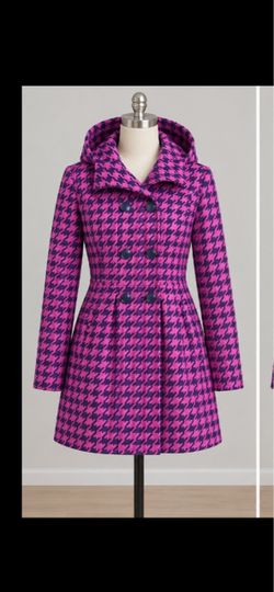 Pink & Navy Houndstooth Double-Breasted Coat