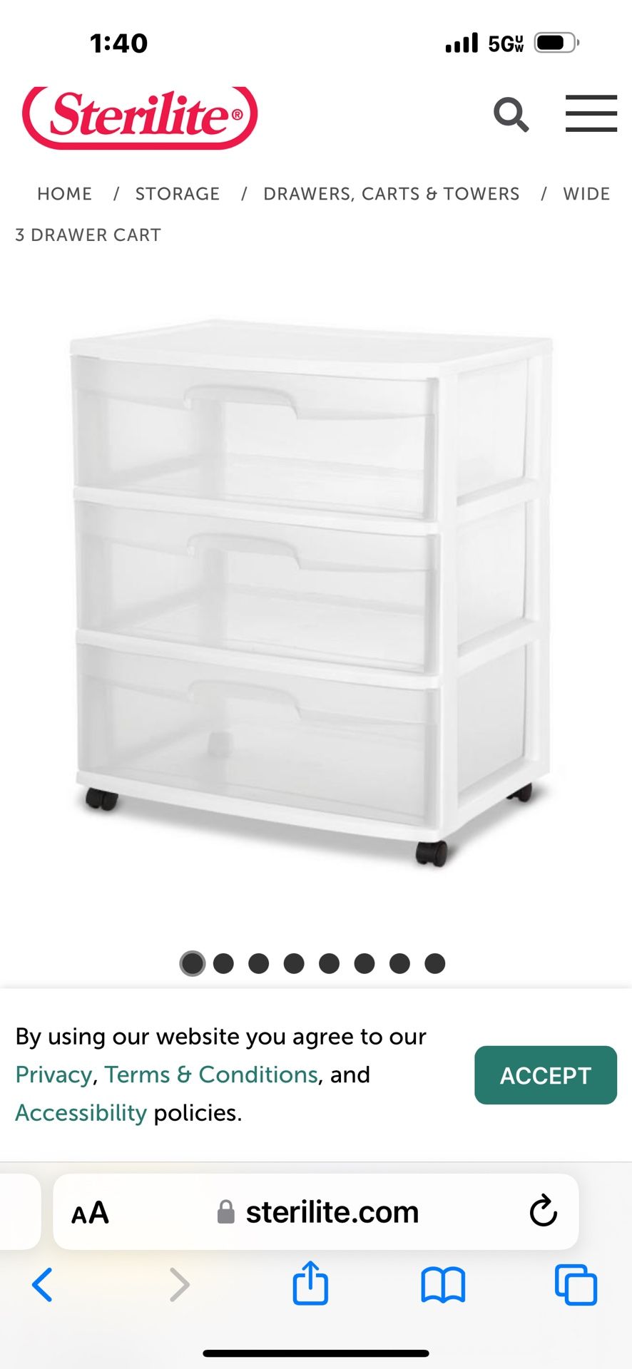 Rolling Cart-Three Drawer Storage-WIDE ROLLING