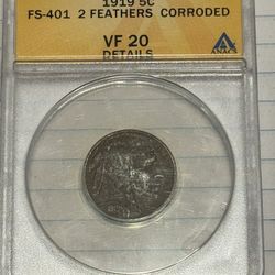 1919 5C 2 Feather Variety ANACS Graded