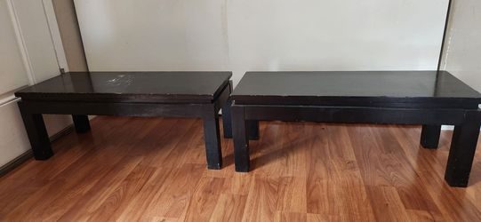 Set of two black wooden benches