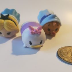 3 Very Cute Minature Tsum Tsum Toy Figurines: Alice In Wonderland, Girl Mouse, Daisy Duck