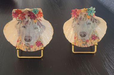 Handmade Dog Art Scallop Shell Decor Ring/Trinket Dish