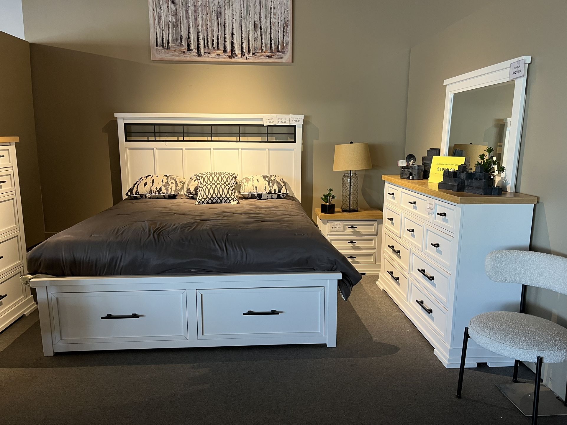 White/Oak 4PC King Bedroom Set