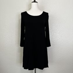 Le Tricot Perugia Made in Italy Black 3/4 Sleeves Tunic Mini Dress, Sz Medium