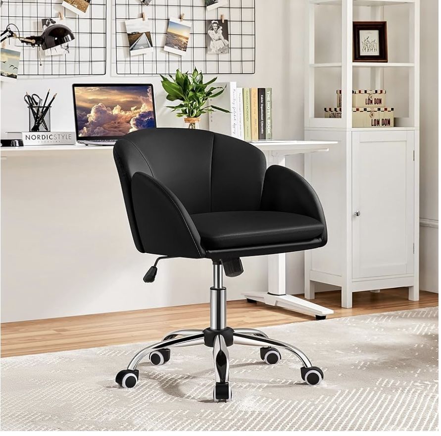 Cute Petal Desk Chair Home Office Chair Swivel Leather Desk Chair Makeup Vanity Chair with Armrests for Bedroom Modern Computer Rolling Chair for Wome
