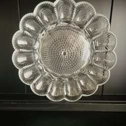 Vintage Indiana Clear Glass Hobnail Pressed Glass Deviled Egg Dish Plate 11”