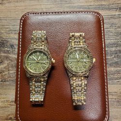2 Gold plated Watches + Watch Case🙂NEW