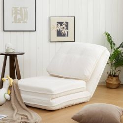 Foldable Tatami Lazy Sofa Bed, Cozy Human Dog Bed with 5 Adjustable Positions for Living Room, Bedroom & More, Cream