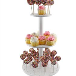 White Cake Pop/Cupcake Stand 3-Tiered;Dessert Display for Special Events