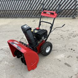 For sale a MTD snow blower. 26 inch wide,208cc motor,electric start,6 speed trans. Cash only.