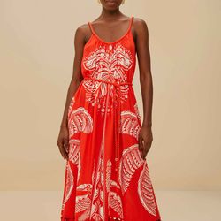 Farm Rio Majestic Coconut Tree Linen Blend Maxi Dress Red Small NEW Tropical