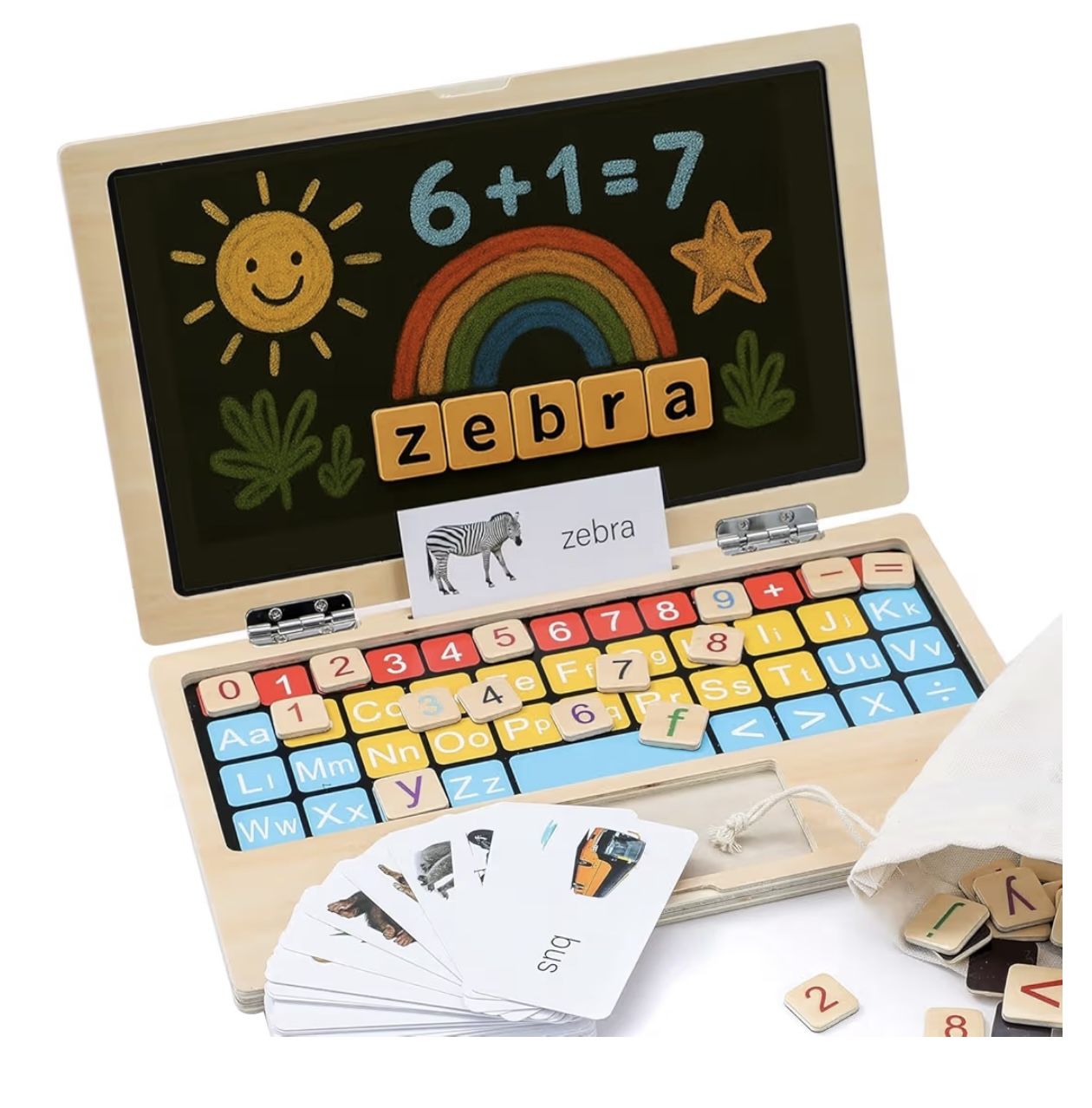 Montessori Wooden Laptop 11.8” – Fun & Educational Toy for Kids 3-8 🎉
