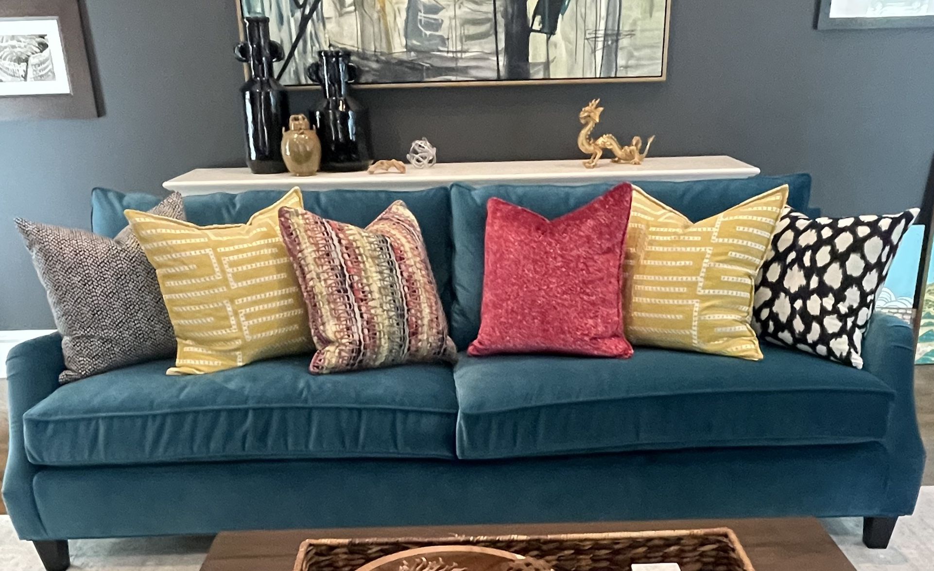 Arhaus Paxton Sofa In Peacock Velvet
