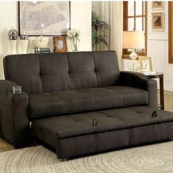 Sofa Futon W/Cupholders & Pulloutbed