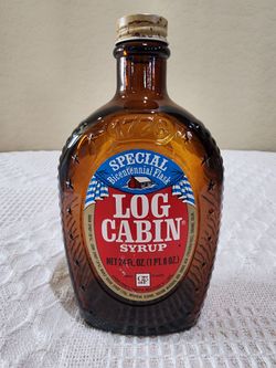 Vintage 1976 Log Cabin Syrup Liberty Bell Bicentennial Flask Glass Bottle Commemorative Flask 24 oz
