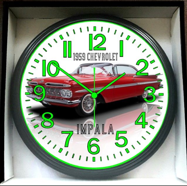 1959 Chevy Chevrolet Impala Glow In The Dark Wall Clock New!