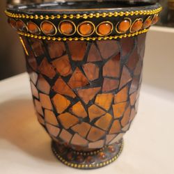 Brown Mosaic Glass * Candle Holder or Vase * 5.5"×4.5"