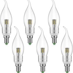 Brand New Elrigs E12 LED Bulb, Candelabra Light Bulb 40 Watt Equivalent, Cool White 6000K, 6-Pack, Clear Candle Bulbs, Non-Dimmable, 400lm, 360 Degree