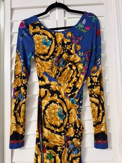 Versace Dress Baroque Print Long Sleeve Bodycon Dress