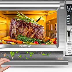 Nuwave Bravo XL Pro Air Fryer Toaster Oven, Improved 100% Super Convection, Quicker & Crispier Results, 100 Presets, Multi-Layer Even Cooking, 50-500F
