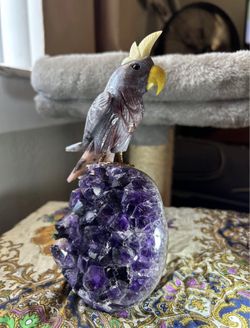 Amethyst with natural stone parrot