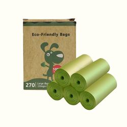 Biodegradable Dog Waste Bags 270 Bags, 18 Rolls, 100% Made of Corn Starch Suitable