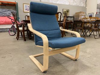 IKEA Light Wood Poang Rocker with Ocean Blue Cushion
