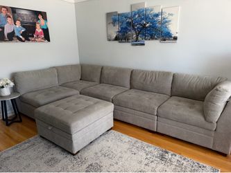 Light Grey Modular Sectional 6-piece with storage ottoman