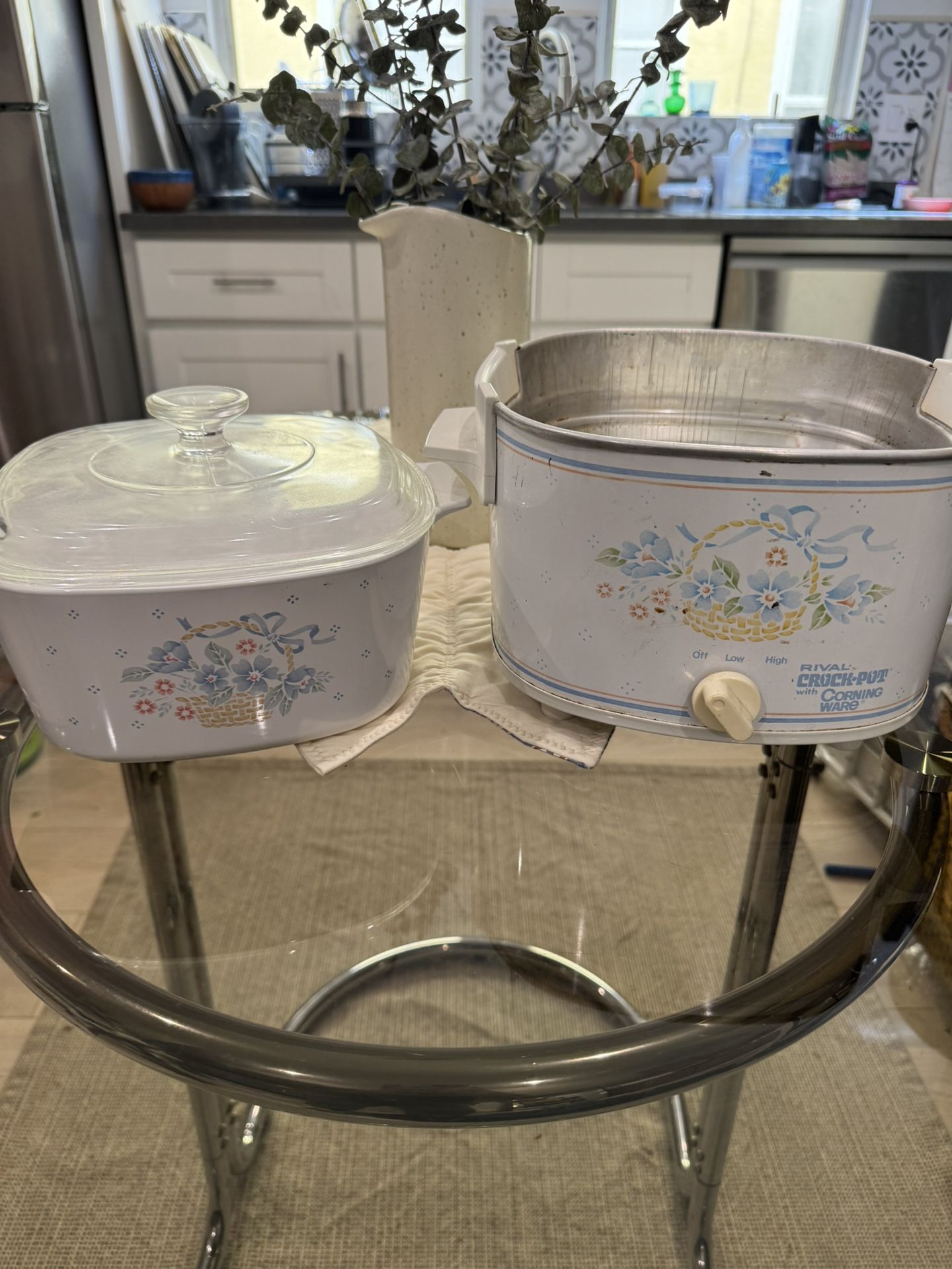 Vintage Crock Pot With Corning Ware