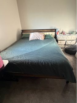 Cal King Platform Bed Frame and mattress with Charging Station and Upholstered Headboard