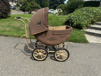 Antique Victorian Wicker Pram Baby Doll Buggy 