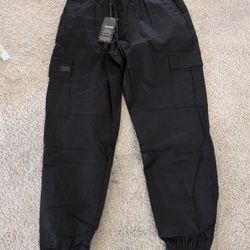 Mens Slim Fit Cargo Pants Black L – Stretch Joggers Work, Hiking, Pocketed