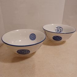 2- NEW Heavyweight White & Blue Footed Chinese Bowls 