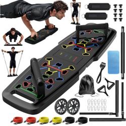 Push Up Board,Home Gym,Portable Exercise Equipment,Pilates Bar and 20 Fitness Accessories with Resistance Bands and Ab Roller Wheel,Full Body Workout 