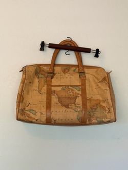 Vintage Gitano World Map Print Leather Duffle Bag