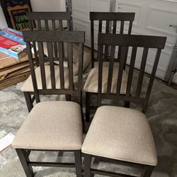 Beige/Dark Wood Dining Chairs (Set of 4)