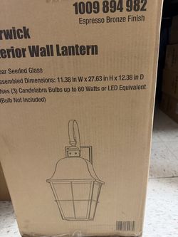 Warwick 28 in. Espresso Bronze Finish Hardwired Outdoor Wall Lantern Seeded Glass Store SKU# 1009-894-982