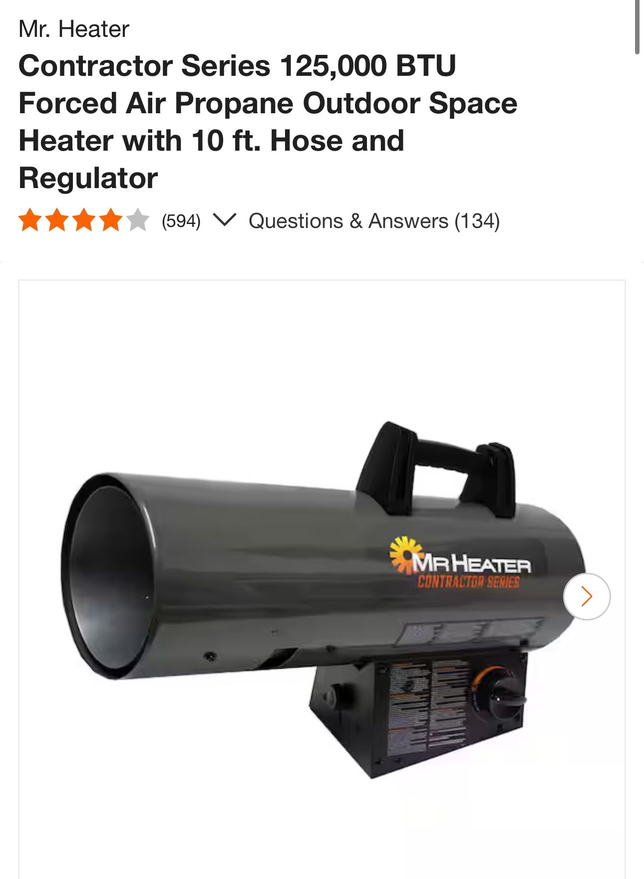 Mr. Heater Contractor Series 125,000 BTU Forced Air Propane Outdoor Space Heater with 10 ft. Hose and Regulator