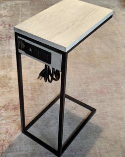 Modern C-Shaped Side Table with Built-In USB & Power Outlets
