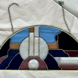 Stained Glass Art Deco Half-Moon Panel – Handmade Geometric Design