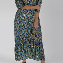 Silk & Salt Journey Maxi Wrap Dress Size XL African Peacock NWT V Neck Print(cash & pick up only)