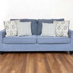 Ashley Furniture Lemly Twilight Blue Fabric Wide 2-Seat Couch