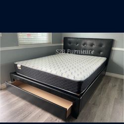 Queen Black Platform Bed With Ortho Mattress Included!!