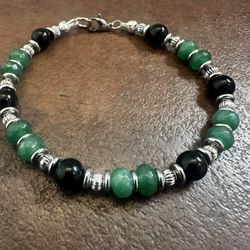 Handmade Black Agate and Green Aventurine Beaded Bracelet