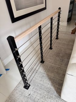 Black Metal Cable Railing with Wood Top
