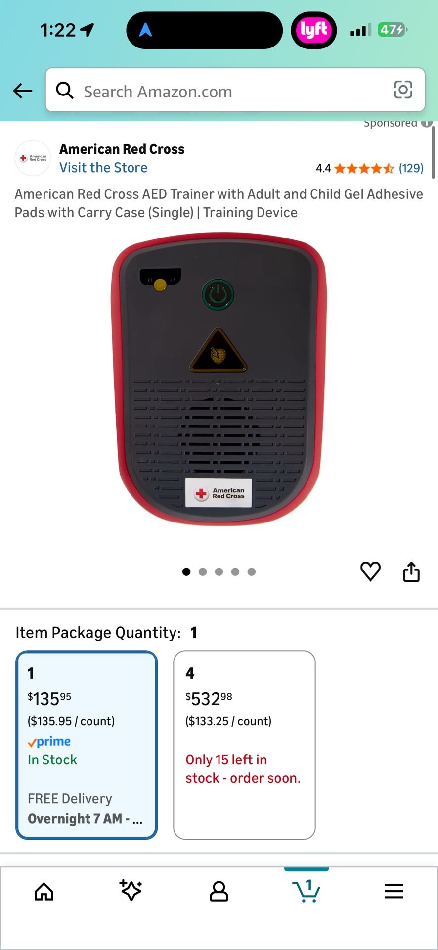 American Red Cross AED Trainer with Adult and Child Gel Adhesive Pads with Carry Case (Single) | Training Device 