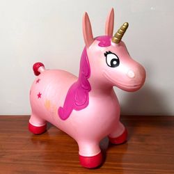 Kids Play Time Inflatable Bouncy Ride On Pink Unicorn